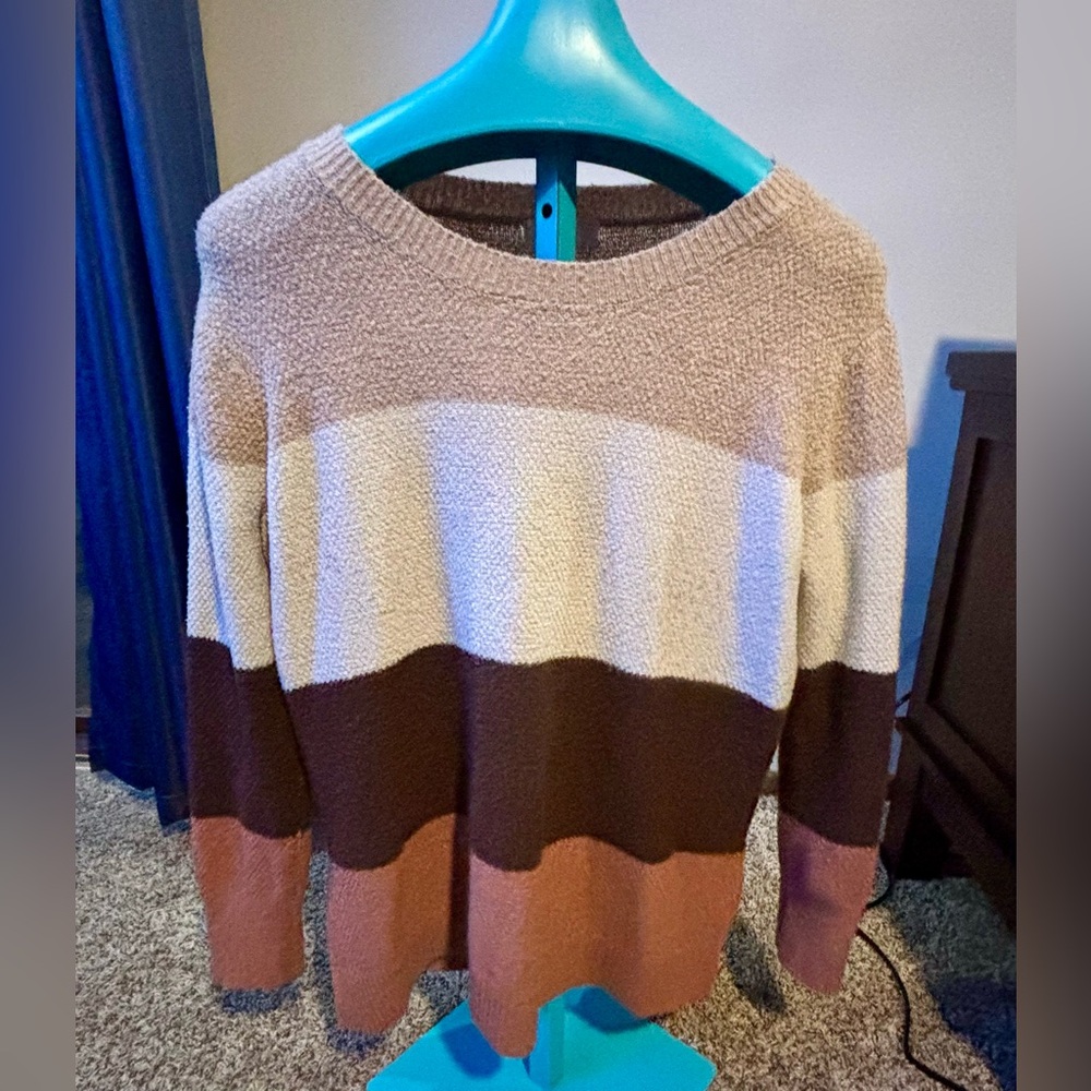 💜 BOGO Striped Women's Sweater - Brown, Cream, Tan - Size XL